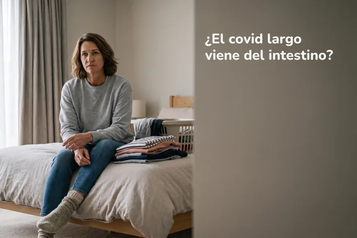 ¿El covid largo viene del intestino? — una mujer deja la ropa a medio doblar y se sienta en la orilla de la cama