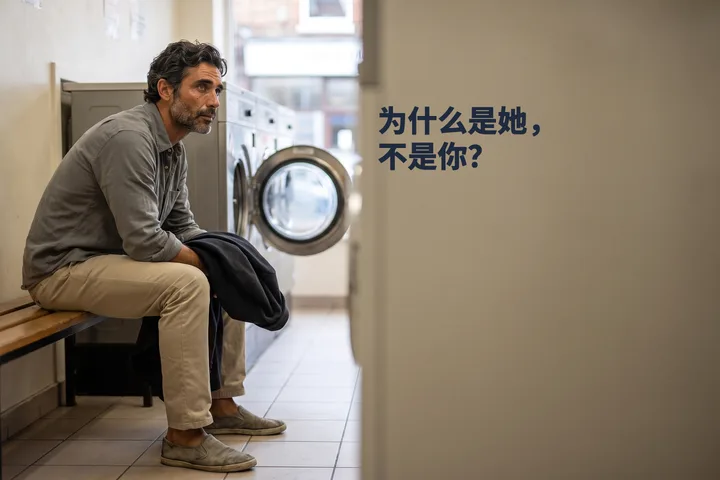 为什么是她，不是你？ — 一个男人在上午平淡的光线里坐在自助洗衣店的长椅上等着