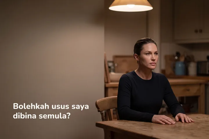 Bolehkah usus saya dibina semula? — seorang wanita di meja dapur lewat malam, kursus ubat sudah habis