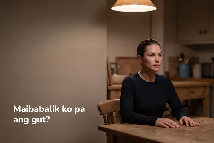 Maibabalik ko pa ang gut? — isang babae sa hapag-kainan niya nang gabing-gabi, tapos na ang kurso ng gamot