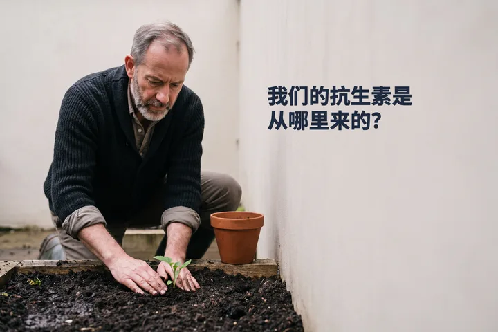 我们的抗生素是从哪里来的？ — 一位七十多岁的老人在自家花园里把潮湿的泥土按实在幼苗周围