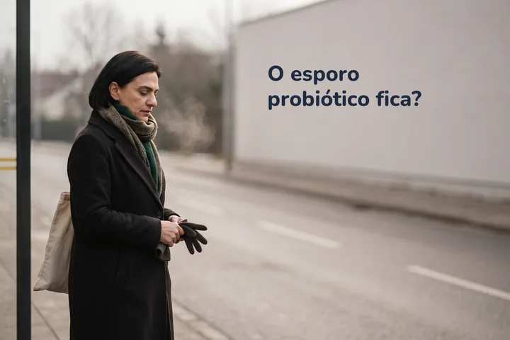O esporo probiótico fica? — uma mulher de uns trinta anos espera no ponto de ônibus com a bolsa, na luz fria do dia