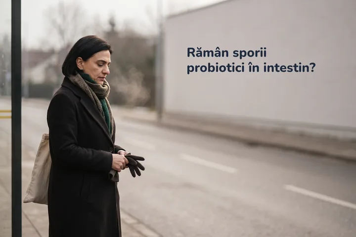 Rămân sporii probiotici în intestin? — o femeie de treizeci de ani așteaptă în stație cu geanta ei, în lumină rece