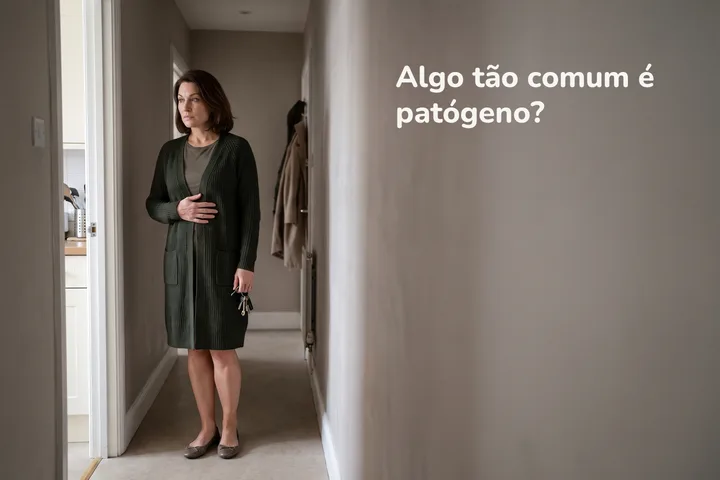 Algo tão comum é patógeno? — uma mulher para no corredor de casa depois do almoço, a mão espalmada abaixo das costelas