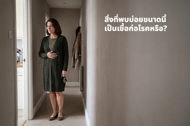 สิ่งที่พบบ่อยขนาดนี้เป็นเชื้อก่อโรคหรือ? — หญิงคนหนึ่งหยุดยืนในโถงบ้านหลังมื้อกลางวัน มือแนบราบใต้ซี่โครง