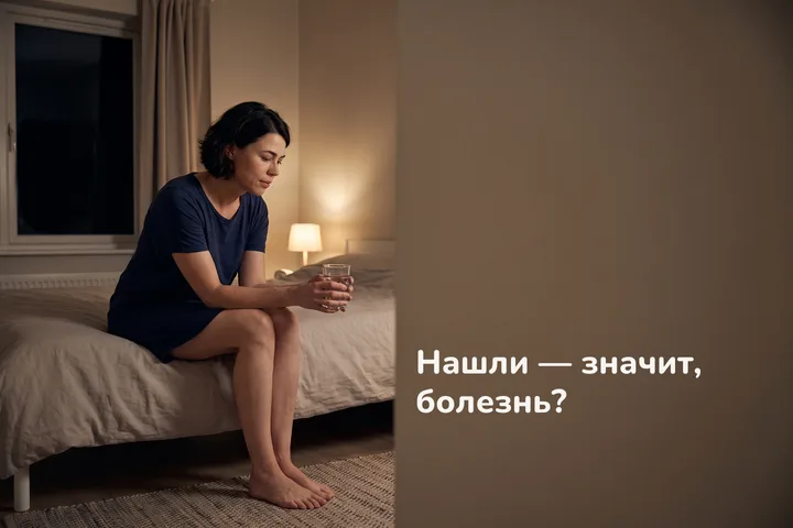 Нашли — значит, болезнь? — женщина ночью сидит на краю кровати со стаканом воды в руках