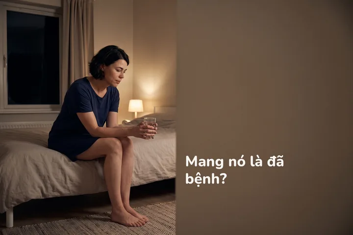 Mang nó là đã bệnh? — một phụ nữ ngồi bên mép giường trong đêm, hai tay ôm một ly nước
