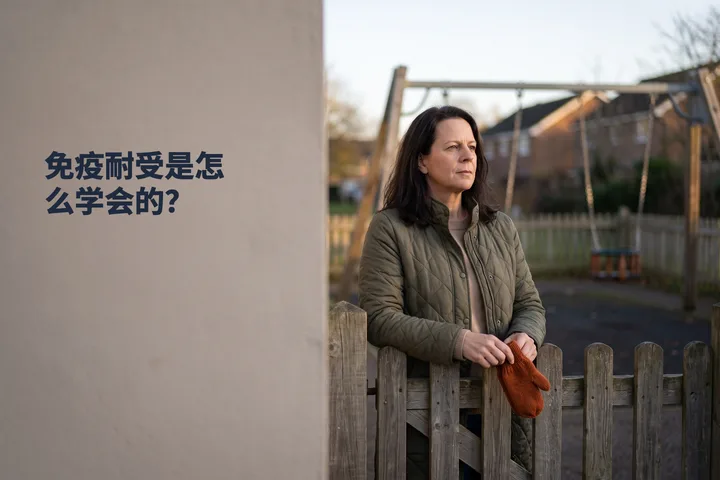 免疫耐受是怎么学会的? — 午后偏晚的低斜阳光里,一位女性在空无一人的游乐场门口停下脚步