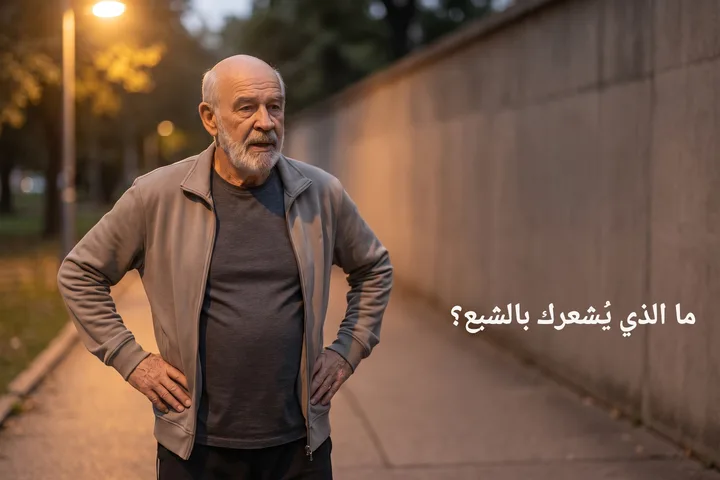 ما الذي يُشعرك بالشبع؟ — رجل يتوقف عند طرف الحديقة عند الغسق ليلتقط أنفاسه