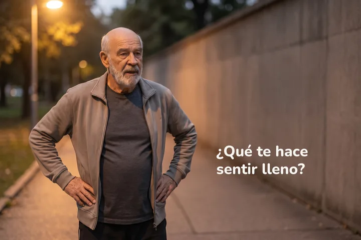 ¿Qué te hace sentir lleno? — un hombre se detiene al borde del parque al anochecer para recuperar el aliento