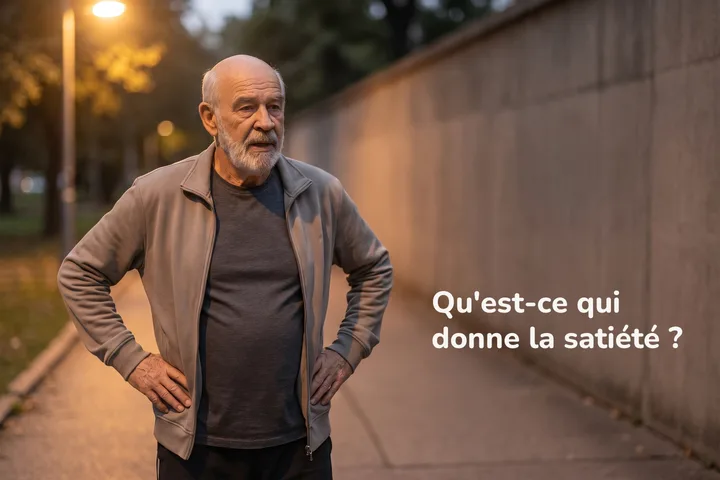 Qu'est-ce qui donne la satiété ? — un homme s'arrête au bord du parc au crépuscule pour reprendre son souffle