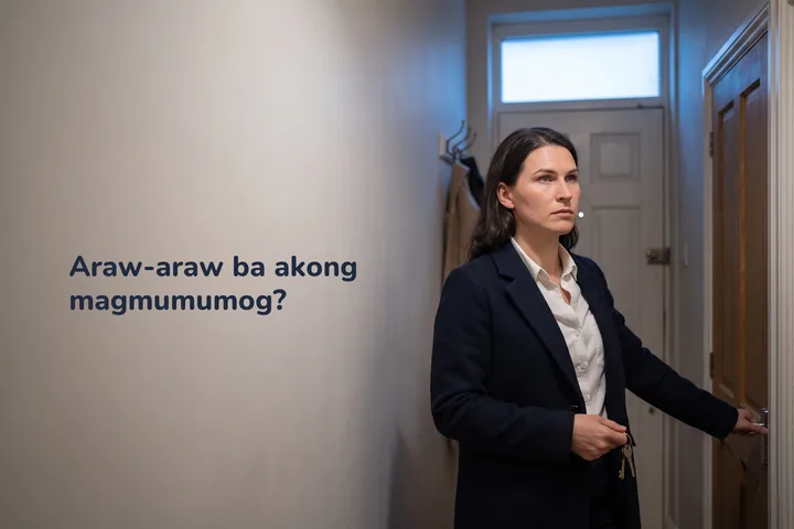 Araw-araw ba akong magmumumog? — huminto ang isang babae sa pasilyo niya, kalahating suot ang coat, pasado alas-otso