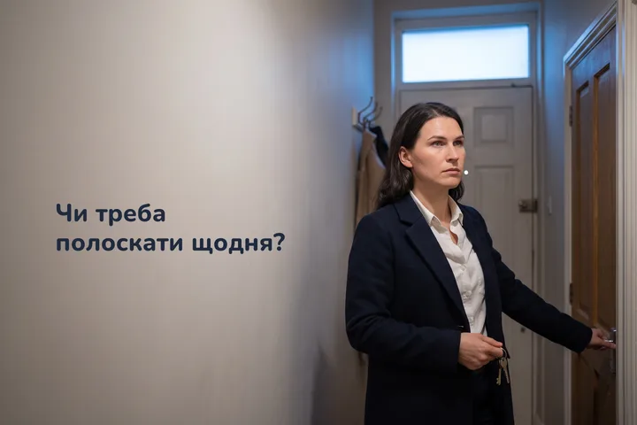 Чи треба полоскати щодня? — жінка спинилася в передпокої, пальто наполовину вдягнене, щойно по восьмій