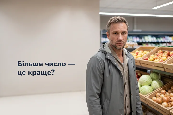 Більше число — це краще? — чоловік з порожніми руками в овочевому ряду перед полуднем