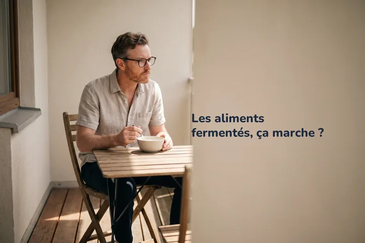 Les aliments fermentés, ça marche ? — un homme mange un bol de kéfir à une petite table sur son balcon l'après-midi
