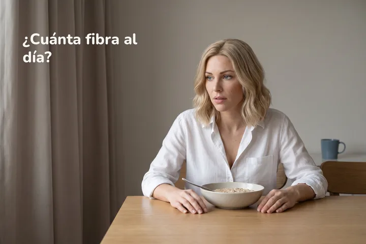 ¿Cuánta fibra al día? — una mujer en la mesa del comedor muy temprano, con un tazón de avena delante