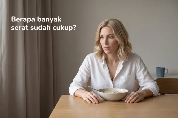 Berapa banyak serat sudah cukup? — seorang wanita di meja makan awal pagi, semangkuk bubur di hadapannya