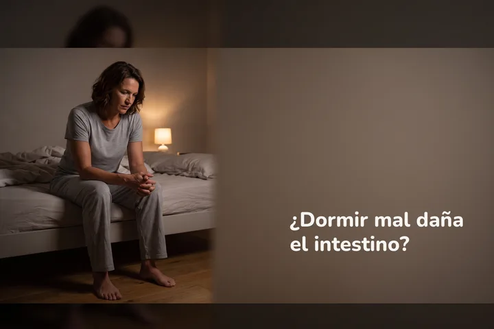 ¿Dormir mal daña el intestino? — una mujer al borde de su cama a las tres de la mañana junto a una lámpara tenue