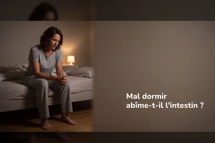 Mal dormir abîme-t-il l'intestin ? — une femme assise au bord de son lit à trois heures du matin près d'une lampe basse