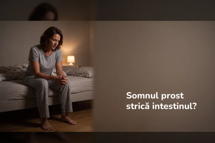 Somnul prost strică intestinul? — o femeie pe marginea patului la trei dimineața, lângă o lampă slabă