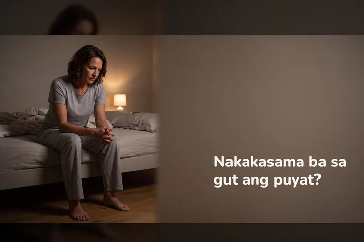 Nakakasama ba sa gut ang puyat? — isang babae sa gilid ng kama niya nang alas-tres ng madaling-araw, may mahinang ilaw